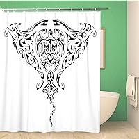 Bathroom Shower Curtain Maori Tattoo for Manta Ray Shape Ethnic Ornaments Including Shark and Turtle Inside 66x72 inches Waterproof Bath Curtain Set with Hooks