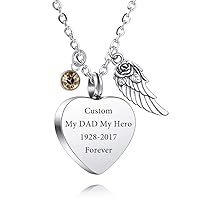 VIBOOS Heart Angel Wing Pendant Urn Necklace Birthstones for Men Women Boys Girls Dog Cat Pet Stainless Steel Ashes Necklace Memorial Keepsake Cremation Funnel Kit Jewelry