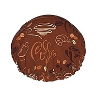 Cups And Beans Curves And Swirls Print Double Layer Waterproof Shower Cap, Suitable For All Hair Lengths (10.6 X 4.3 Inches)