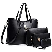Fashion Womens 4Pcs Handbag Set Totes Clutch Satchels Top Handle Shoulder Crossbody Bags and Purse Card Holder