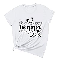 Today'S Deals Women'S Happy Easter Shirts Tops Cute Bunny Letter Print Graphic Tee Casual Crewneck T-Shirt Short Sleeves Blouses Trending With Trina