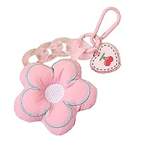 Fabric Flower Keychain Jewelry Lanyard Girl Boy Couple Gift Peach Heart Chain Keyring