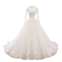 Women's Lace Tulle Wedding Ball Gown Long Sleeve 2021 Bridal Dress