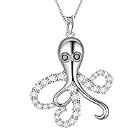 Aurora Tears Octopus Necklaces 925 Sterling Silver Ocean Fishes Pendant Cubic Zirconia Jewelry for Women Birthday Gifts for Girls DP0308W