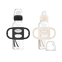 Dr. Brown's Milestones Narrow Sippy Spout Bottle with 100% Silicone Handles, Easy-Grip Handles with Soft Sippy Spout, 8oz/250mL, Black & Ecru, 2 Count (Pack of 1), 6m+