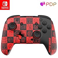 PDP REMATCH GLOW Enhanced Wireless Nintendo Switch Pro Controller, Rechargeable 40 hour battery power, Dual Programmable Gaming Buttons, 30-foot Connection, Officially Licensed by Nintendo: Super Mario Icon (Black/Red Glow in the Dark)