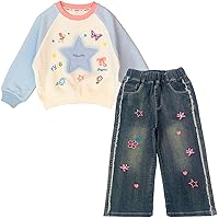 Peacolate 4Y-10Y Spring Fall Little Big Girls T Shirt and Jeans 2pcs Clothing Sets