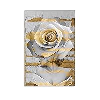 Gold Marble And Rose Wall Art Print, Rose Modern Abstract Gold Detail Canvas Wall Art, Lady with Ros Canvas Painting Posters And Prints Wall Art Pictures for Living Room Bedroom Decor 08x12inch(20x30