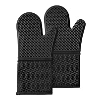 Comfy Grip 14 x 7.3 Inch Baking Mitts 1 Food-Grade Cooking Glove Set - 2-Piece Set Oven-Ready Up To 484F Black Silicone Oven Mitt Gloves Honeycomb Texture With Soft Cotton Lining