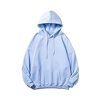 Men's Hoodie Pullover Drawstring Long Sleeve Solid Color Hooded Sweatshirt Drop Shoulder Loose Fit Sweatshirts