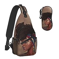 sling bag for women crossbody chest bags Sling Backpack Travel Hiking Daypack for Women Men Shoulder Bag for Casual Sport Climbing Runners African American Afro Woman (Glasses case included