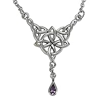 Sterling Silver Witch Knot Necklace with Natural Amethyst Gemstone; 18 Inches Long