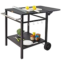 VEVOR Outdoor Grill Dining Cart with Double-Shelf, BBQ Movable Food Prep Table, Multifunctional Foldable Iron Table Top, Portable Modular Carts for Pizza Oven, Worktable with 2 Wheels, Carry Handle
