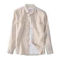 Icegrey Men Cotton Linen Shirt Casual Linen Shirt Loose Breathable Long Sleeve Top