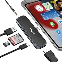 USB C Hub for iPad Pro, Qhou 6 in 1 USB C Adapter for iPad Pro 2021 2020 12.9/11'', iPad Air 5/4 Dongle 4K HDMI, USB 3.0 Port, SD/TF Card Reader, 100W PD Fast Charging, Headphone Jack
