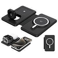 3 in 1 Charging Station for Apple,Travel Charger for Multiple Devices for iPhone,Foldable Magnetic Charger for iPhone 15 14 13 12 pro max&AirPods 3/2/Pro/Pro 2&Apple Watch（Black）