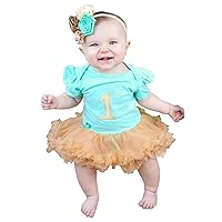 Petitebella Gold 1st Aqua Blue Bodysuit Gold Tutu Baby Dress Nb-18m