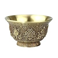 Buddhist Water Offering Bowl - Carved Brass Water Offering Cup, Tibetan Meditation Altar Buddhist Offering Bowl for Yoga Meditation Altar Supplies (L)
