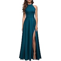 MUSHARE Women's Halter Neck Sexy Split Cocktail Party Maxi Long Formal Dress