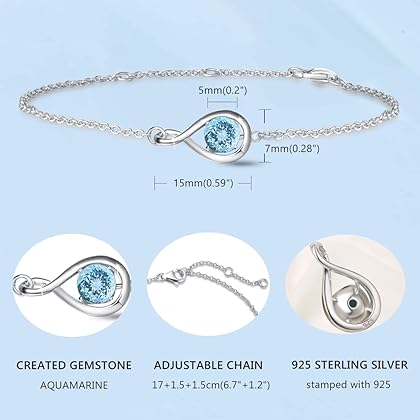FANCIME 925 Sterling Silver Birthstone Bracelets for Women Dainty Simple Infinity Bracelet Fine Jewelry Birthday Anniversary Christmas Gifts for Her Girls Mom Wife, Chain Length 6.7