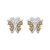0.24 Ctw Citrine Gemstone 925 Sterling Silver Dainty Butterfly Stud Earring Elegent Earrings Women Stud Insect Jewelry