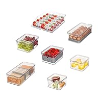 iDesign Crisp 7-Piece Recycled Plastic Refrigerator Organizer Bin Set with Lids, Clear/Gray