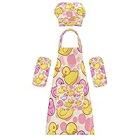 Yellow Duck 3 Pcs Kids Apron Toddler Chef Painting Baking Gardening (with Pockets) Adjustable Artist Apron for Boys Girls-M