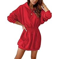 Women's Dresses Fitting Solid Colour Hooded Long Sleeve Waist Length Sweatshirt Dress