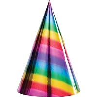 Club Pack of 96 Multi-Colored Rainbow Foil Birthday Party Cone Hats 8