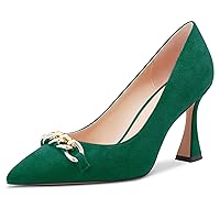 Castamere Women Chunky Block High Heel Pointed Toe Slip-on Pumps Dress Cute 3.3 Inches Heels