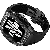 MGTCAR Kohlefaser-Lünette mit Titan-Uhrengehäuse+Fluorkautschuk-Uhrenarmband, für Apple Watch Serie 8, 7, 45 mm, Damen/Herren, Luxus-Modifikationsset, für iWatch SE 6, 5, 4, 44 mm Uhrenarmband