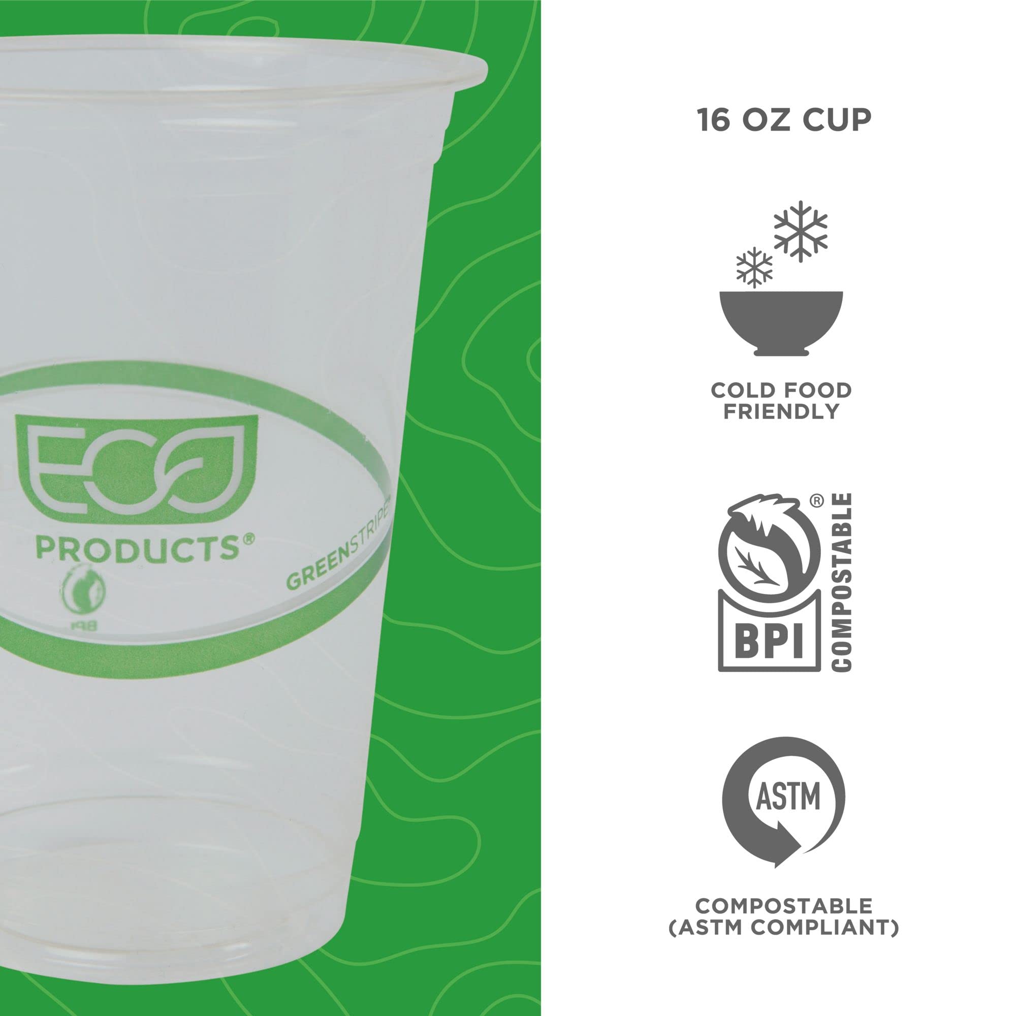 Eco-Products GreenStripe Renewable & Compostable Cold Cups, 16 oz, Case of 1000 (EP-CC16-GS)