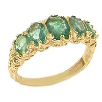 10k Yellow Gold Real Genuine Emerald Womens Band Ring