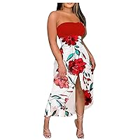 Tube Tops Club Party Dress for Women Plus Size Summer Off Shoulder Sexy Dress Tie Dye Strapless Split Bandeau Dress