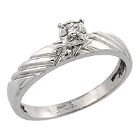 Sterling Silver Diamond Engagement Ring Rhodium Finish, 1/8inch Wide