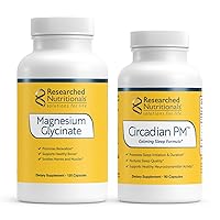 Researched Nutritionals Nighttime Support with Circadian PM and Magnesium Glycinate - 2 Product Bundle with Melatonin, Valerian, 5-HTP, GABA and a Magnesium Supplement