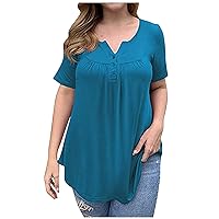 Women's Summer Tops Large Slim Loose Solid Color V-Neck Short Sleeve Shirt Mm T-Shirt Top Tops