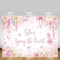 MEHOFOND Pink Bow Bridal Shower Backdrop She's Tying The Knot Bachelorette Party Decorations Floral Bride to Be Fall in Love Wedding Engagement Party Supplies Photo Booth Props 7x5ft