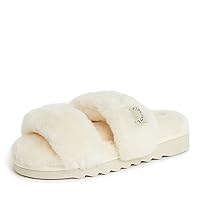 Dearfoams Women's Fireside Benalla All Over Shearling Double Band Easy on/Off Slide Slipper