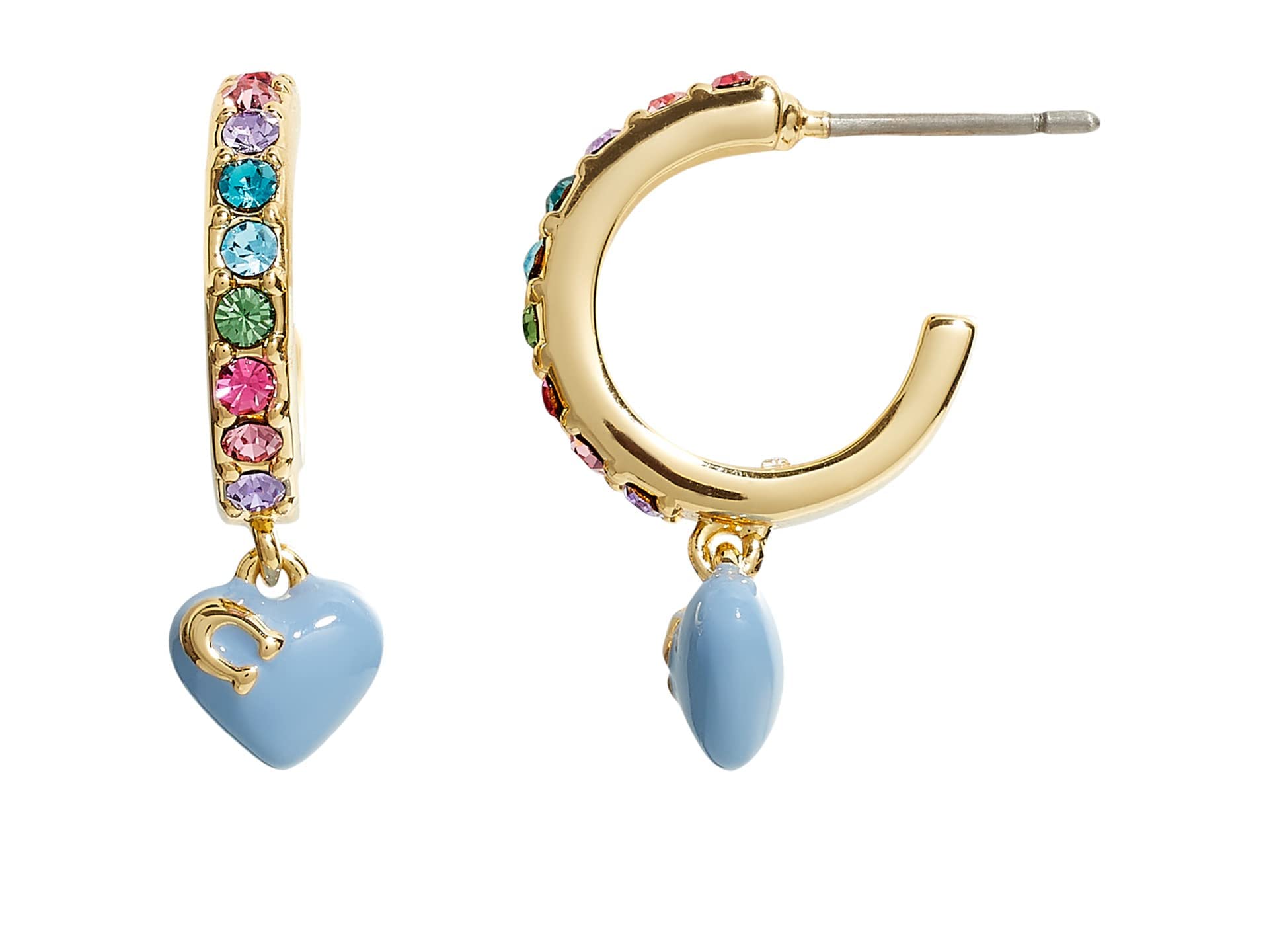 COACH Pave Enamel Heart Huggie Earrings