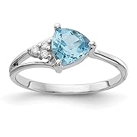 14k White Gold Trillion Polished Prong set 6mm Blue Topaz Diamond Ring Size 6.00 Jewelry for Women