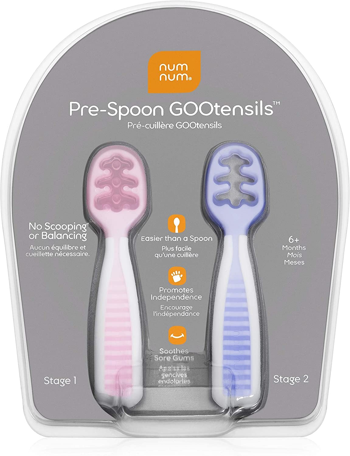 NumNum Baby Spoons Set, Pre-Spoon GOOtensils for Kids Aged 6+ Months - First Stage, Baby Led Weaning (BLW) Teething Spoon - Self Feeding, Silicone Toddler Food Utensils - 2 Spoons, Lilac/Rosebud