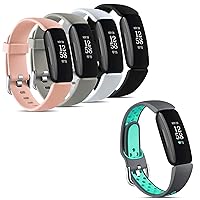 Maledan Gray/Teal Sports Band with Air Holes and 4-Pack Classic Bands Compatible for Fitbit Inpsire 2 Fitness Tracker, Small