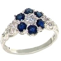 925 Sterling Silver Cubic Zirconia and Real Genuine Sapphire Womens Band Ring