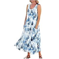 Womens Cotton Linen Dress Sleeveless Casual Oversized V Neck Maxi Dresses Summer Trendy Solid Color Vacation Sundress