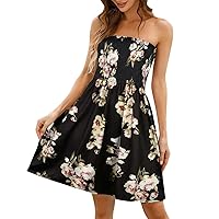 Womens Summer A Line Flowy Beach Long Maxi Dress Flowy Short Sleeve Mock Neck Solid Color Casual Floral Print Prom