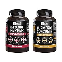 Cayenne Pepper & Turmeric Curcumin (365 Capsules), No Magnesium Or Rice Fillers, Pure, Lab Verified