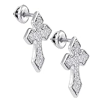 Dazzlingrock Collection Sterling Silver Mens Round Diamond Flared Cross Crucifix Stud Earrings 1/5 ctw
