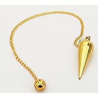 Cone Chamber Golden Metal Brass Pendulum for Divination Healing Wicca Dowsing Spiritual Balancing Pointed Pendant Pendulum Necklace