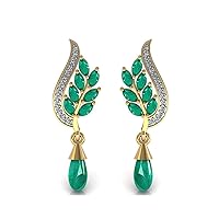 Solid 14k Yellow White Rose Gold Stunning Emerald Gemstone Earring with Certified Diamond Elegant Gifts For Womens.